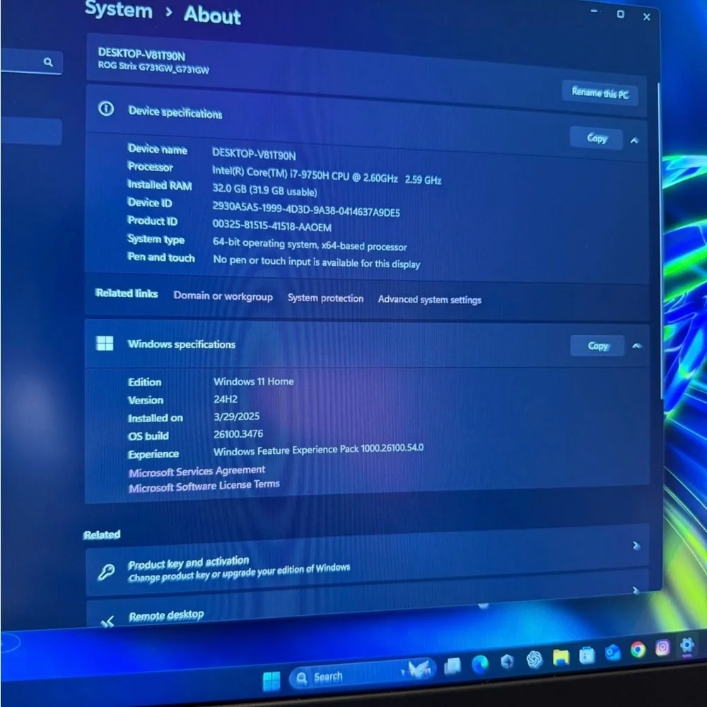 💻 ASUS ROG Scar III – RTX 2070 / i7 / 32GB RAM / 240Hz